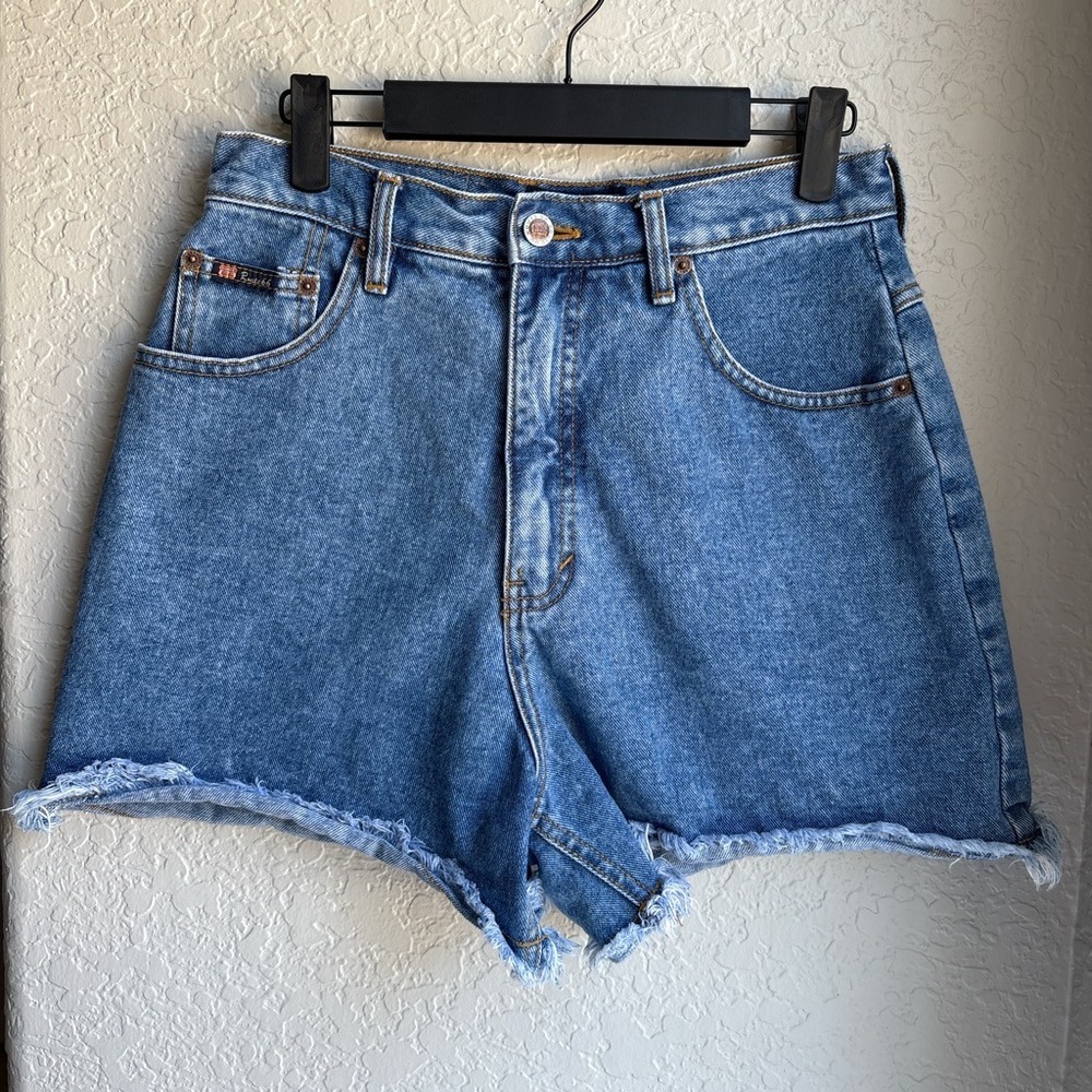 Route 66 Vintage‎ Womens 9/10 Denim Shorts 90s Cotton Blue High Rise Raw Hem